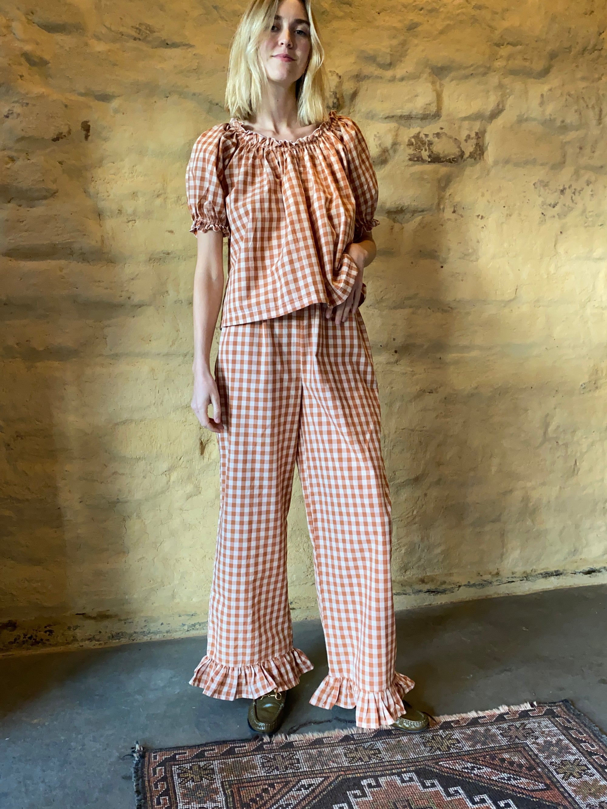 Spuds - Adult Frill Pants | Brown gingham