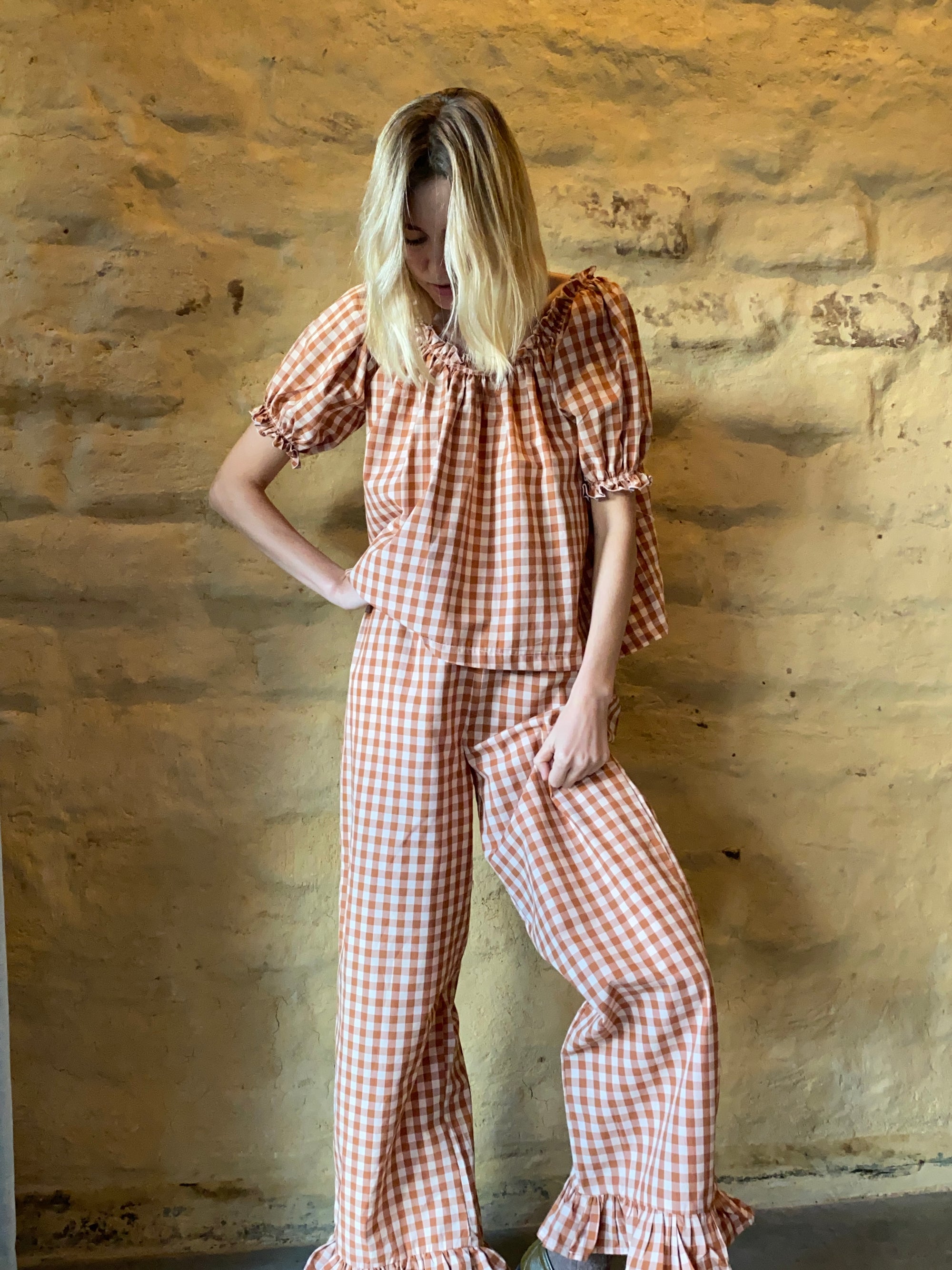 Spuds - Adult Frill Pants | Brown gingham